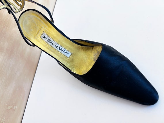 Vintage Manolo Blank Black Peau de Soie Anklet St… - image 6