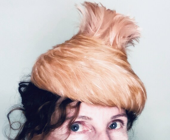 Vintage Dusty Peach Feather Fascinator