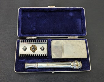 Maquinilla de afeitar de seguridad Gillette ABC Pocket Edition bañada en plata de 1910