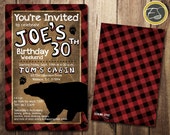 Men's Flannel & Bear: Birthday Invitation. DIY Printable