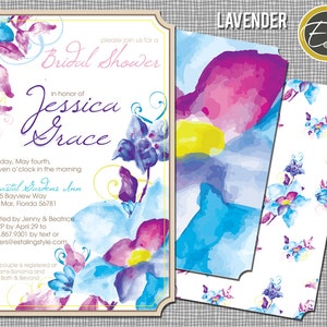 Aquarelle florale : shower de mariage, faire-part de mariée - lavande, lagon, paradis, brise et tempête. DIY imprimable