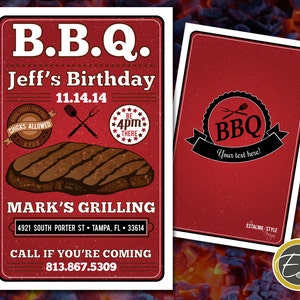 Männliches Steak BBQ-Einladung: Rot. Zum Selberdrucken
