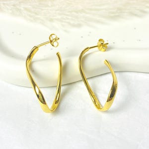 Gold Infinity Earrings, 925 Sterling Silver Gold Plated, Minimalist Hoops, Elegant Gift for Her