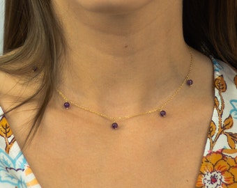 Amethyst Halskette, Edelstein Halskette, Amethyst Schmuck, Gold Filled Kette, Perlen Halskette