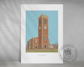 MACCLESFIELD CHRIST CHURCH Illustrated Prints | Great gift for Macclesfield, Cheshire, residents, past and present.