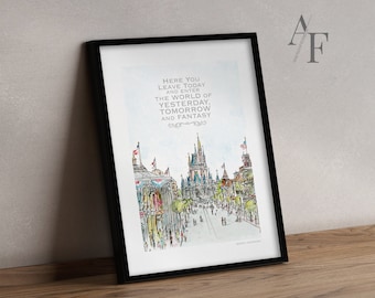 Main Street USA | Disney World |  Quote Wall art and gift print | Prints taken from my drawing & watercolour painting. Magic Kingdom drawing