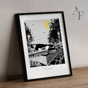 MACCLESFIELD SPARROW PARK Geïllustreerde prints | Geweldig cadeau voor Macclesfield, Cheshire, inwoners, vroeger en nu.