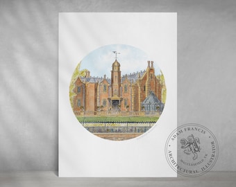 Haunted Mansion Art Print. Taken from my detailed pen drawing & watercolour painting.