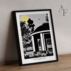 MACCLESFIELD South Park 100 year celebration illustrated print | Great gift for Macclesfield residents, past and present.