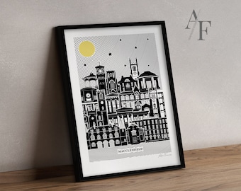 MACCLESFIELD Architecturale scène Art Print |  Geweldig cadeau voor inwoners van Macclesfield, vroeger en nu.