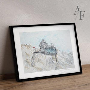 Jungfraujoch, Top of Europe, Schweiz. Kunstdrucke von meiner sehr detaillierten Illustration erhältlich.