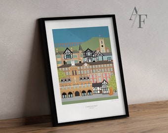 CONGLETON Illustrated Architecture Quality Art Print |  Great gift for Congleton / Cheshire residents, past and present.