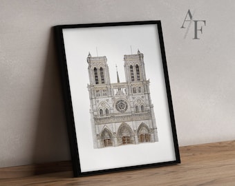 Notre Dame Cathedral | Our Lady of Paris. Prints of my very detailed illustration and watercolour. Great Notre Dame and Paris art gift.