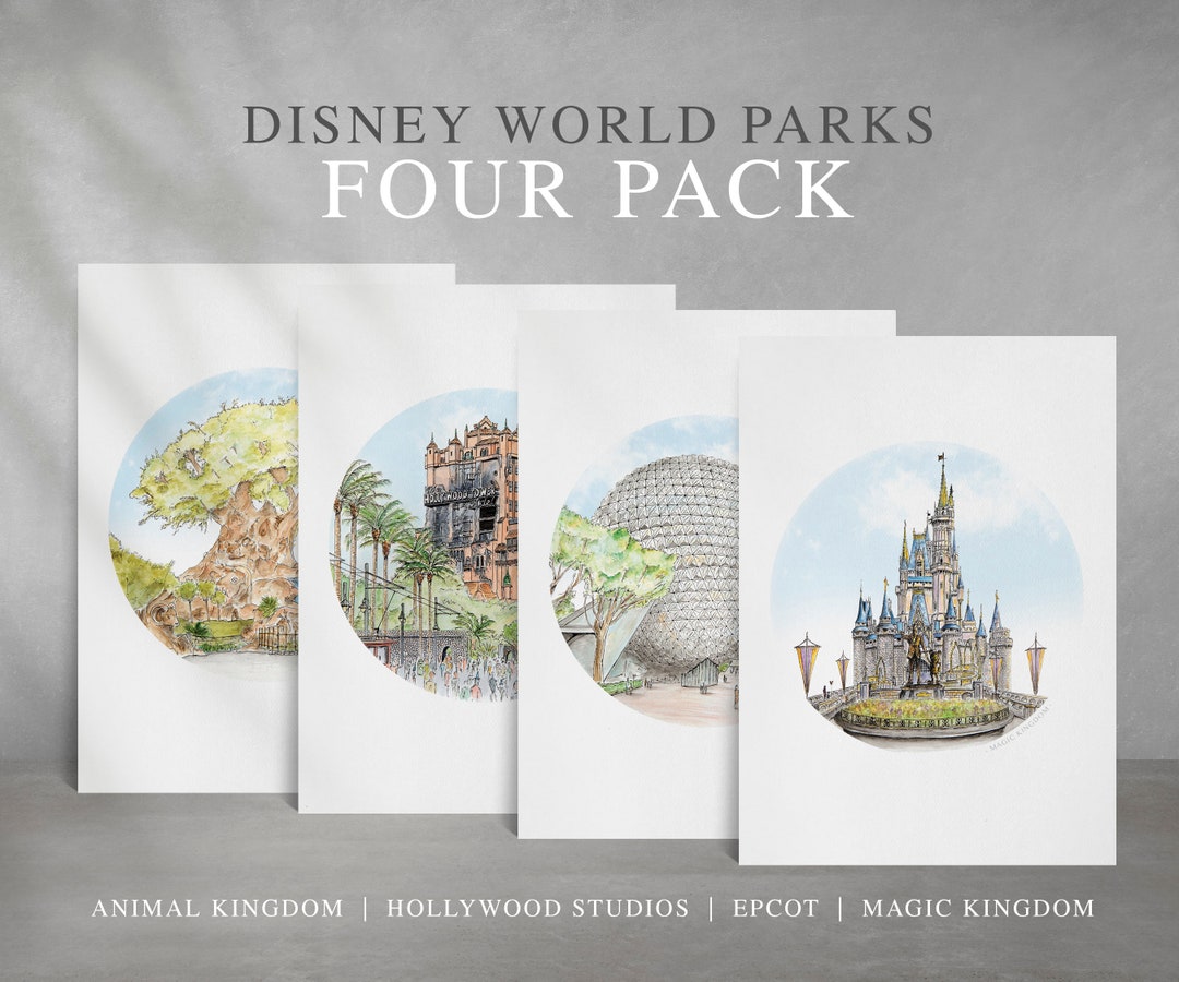 Disney Parks 4 PACK. Park Art Prints from my detailed