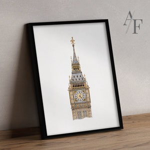 Big Ben, Elizabeth Tower / Houses of Parliament / Westminster / Londra / Stampe per la mia illustrazione molto dettagliata, perfetto regalo d&#39;arte londinese.