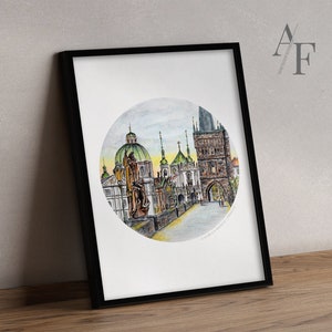 Karlsbrücke, Prag. Kunstdrucke von meiner detailreichen Federzeichnung & Aquarellmalerei. Praha | Karlův Most | Prag Kunst Geschenk