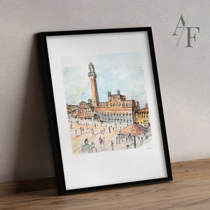 Siena | Piazza Del Campo | Art Prints available from my sketch illustration. A great Siena, Italy, gift.