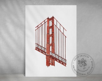 Golden Gate Bridge, San Francisco Art | Prints form my original illustration. A great, unique art gift for San Francisco architecture lovers