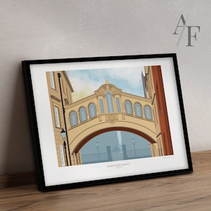 Oxford Hertford Bridge, &#39;Seufzerbrücke&#39;, Illustration |  Das perfekte Oxford-Geschenk oder Erinnerungsstück für Studenten und Einwohner, in Vergangenheit und Gegenwart.