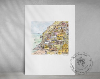 Positano, Amalfi Coast | Art Prints available from my illustration. A great Amalfi Coast, Italy, gift!