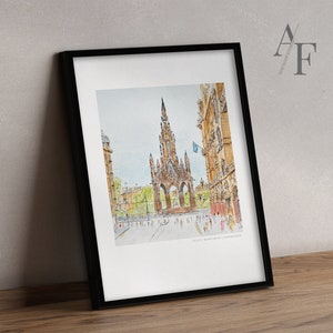 Edinburgh, Scott Monument | Prints from my pen & watercolour Sketch | The Perfect Edinburgh Gift.