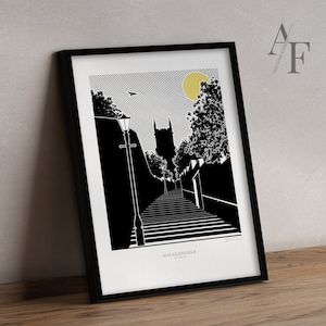 MACCLESFIELD 108 STEPS Illustrated Prints | Great gift for Macclesfield, Cheshire, residents, past and present.