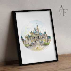 Disneyland Castle | Art Prints taken from my detailed pen drawing & watercolour painting. Sleeping Beauty Castle | Disney Art