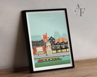 NANTWICH Illustrated Architecture Quality Art Print |  Great gift for Nantwich / Cheshire residents, past and present.