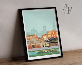 Altrincham Illustrated Architecture Quality Art Print |  Great gift forAltrincham residents, past and present.