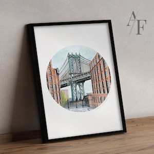 Manhattan Bridge,  Brooklyn, New York City | Art Prints available from my detailed illustration. Great New York gift.