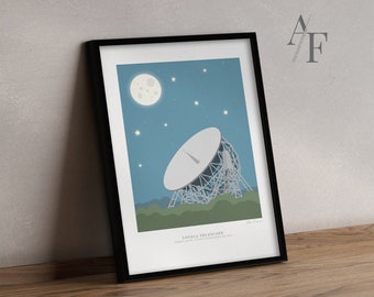 Jodrell Bank Observatory Graphic Print |  The perfect for Space, Science and Macclesfield gift, Lovell Telescope, Jodrell Bank Cheshire.