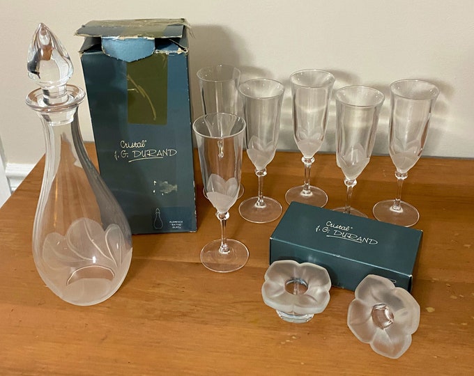 1990’s Frosted Floral Decanter Set - 10 PCs.