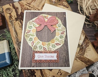 Give Thanks Thanksgiving Card | Handmade Autumn Wreath Greeting Card