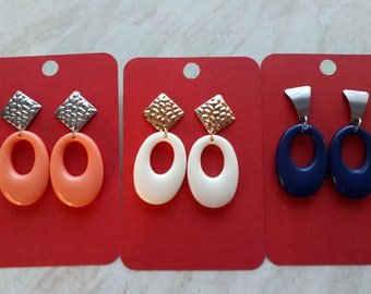 60/'s style Retro mary quant twiggy acrylic hand made oversized DANGLE earrings 60/'s style Red or deep Pink
