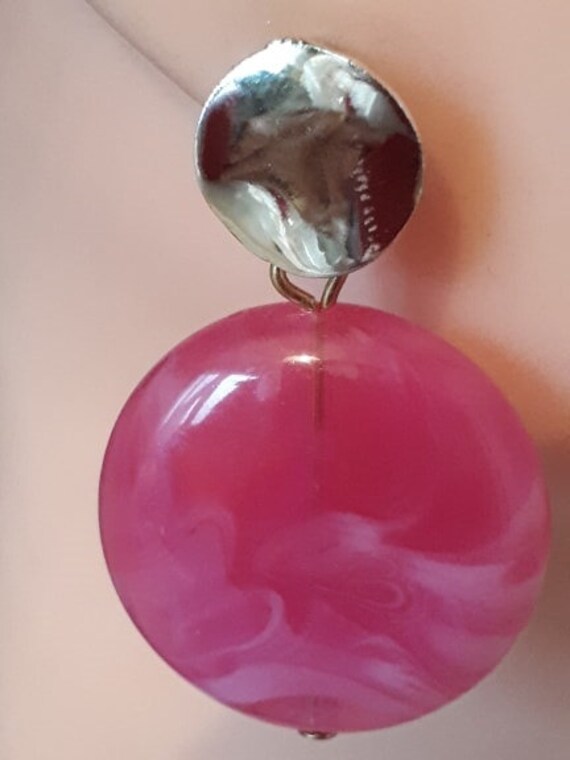 60/'s style Retro mary quant twiggy acrylic hand made oversized DANGLE earrings 60/'s style Red or deep Pink