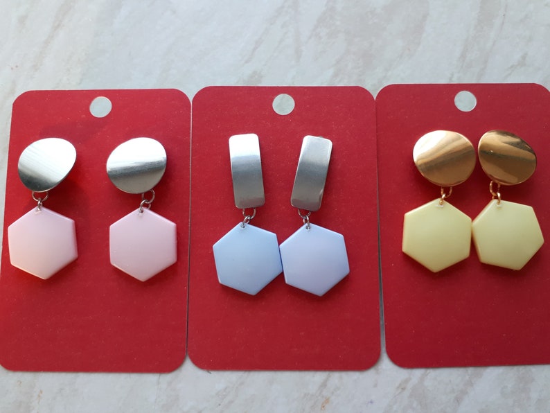 baby pink 60/'s design twiggy mary quant Lemon RETRO acrylic EARRINGS pierced ears baby blue
