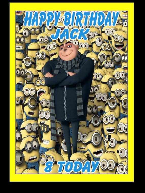 Anniversaire De Minions Carte Personnalisee Avec Le Nom Et Etsy