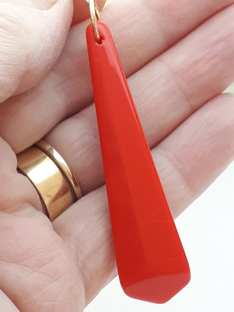 60/'s style Retro mary quant twiggy acrylic hand made oversized DANGLE earrings 60/'s style Red or deep Pink
