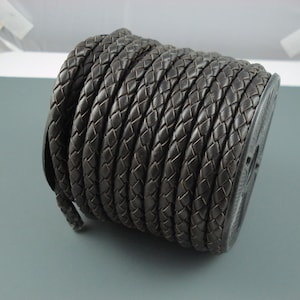 Leather Braided Cord, 6MM Dark Brown Bolo Leather, Excellent Quality All Leather, One Yard