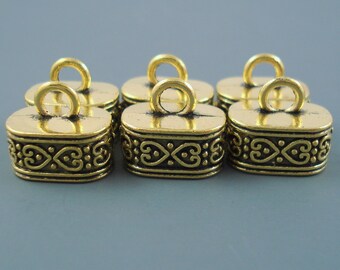 7MM x 12MM Oblong End Cap, SIX Gold Caps for Leather or Cord, Multiple Strand Cap (Cap715C)
