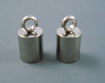 5MM Stainless Steel End Cap, TWO Pieces, Cap for Leather or Cord, 5mm Cap (SSC5-2)