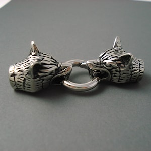 Wolf End Caps with Donut Clasp, Stainless Steel 8MM Inside Diameter High Quality (SSWolf)