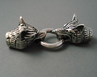 Wolf End Caps With Donut Clasp, Stainless Steel 8MM Inside