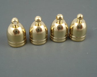 8MM End Cap, Gold Plated Domed Brass Cap, Four Caps for Leather or Cord, Large End Cap (CAP8-006)