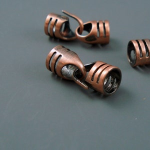4MM or 6MM End Cap, Copper Finish Brass Hook Clasps, THREE sets for Leather, Cord, Viking Knit, Kumihimo (HOOKcop)