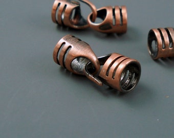 4MM or 6MM End Cap, Copper Finish Brass Hook Clasps, THREE sets for Leather, Cord, Viking Knit, Kumihimo (HOOKcop)