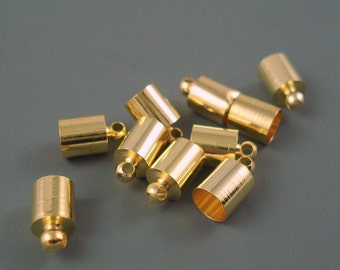 5.5MM End Cap, TEN Caps for Leather or Cord, Simple Gold 5mm Cap (CAP55-2)