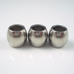 Stainless Steel Beads, 6.5MM Hole Smooth Barrel Bead for Leather or Cord, THREE Pieces  (SSB18)
