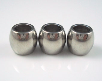 Stainless Steel Beads, 6.5MM Hole Smooth Barrel Bead for Leather or Cord, THREE Pieces  (SSB18)