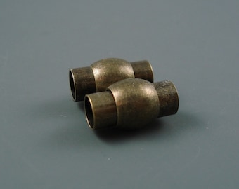 Magnetic Clasp, 6MM Brass Clasp for Leather or Cord, TWO Lantern Brass End Caps (BM-6)